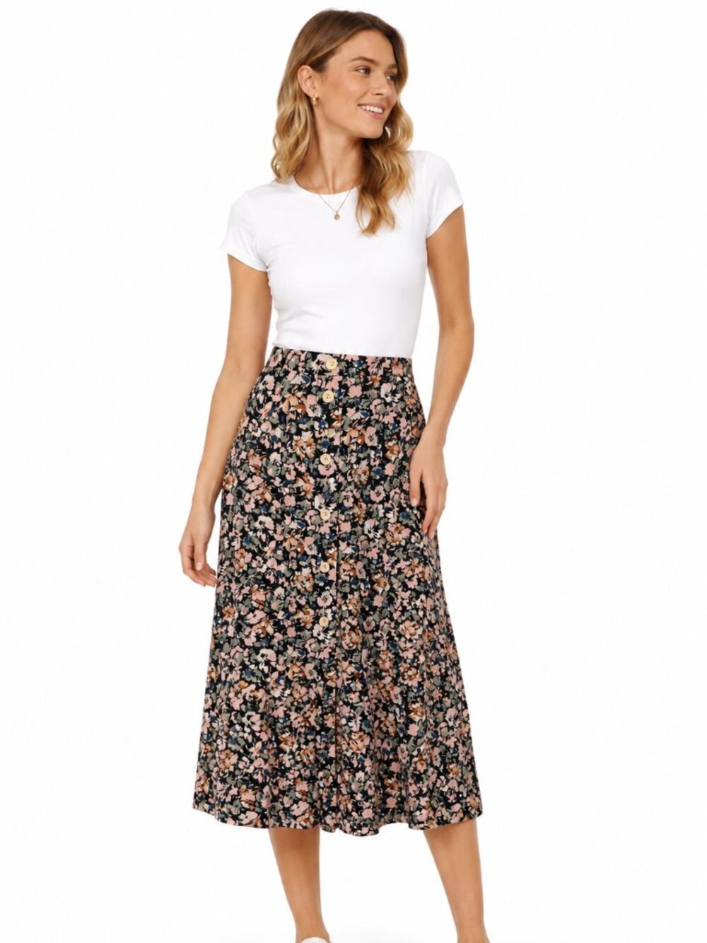 Meg & Margot Women's Floral Button Front Midi Skirt - Size XS